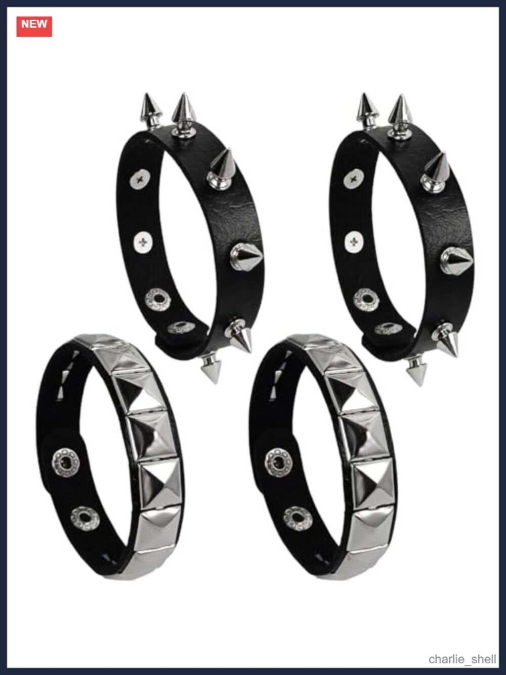 4 Pc PU Leather Alloy Spike Cuff Wrap Bracelets Punk Gothic Wristband Set